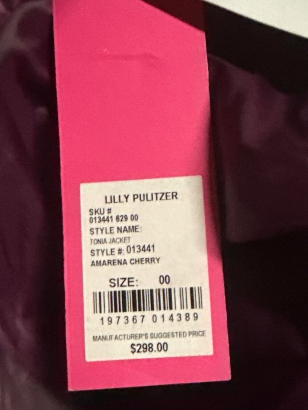 Lilly Pulitzer Tonia Down Puffer Jacket Amarena Cherry Size 00 - New with Tag - Picture 4 of 4